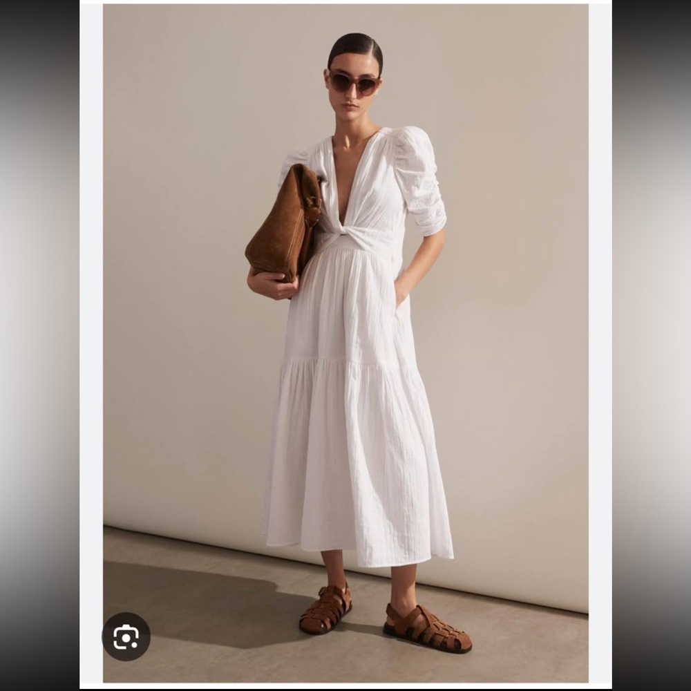 Me+Em NWT Gathered Sleeve Cheesecloth Dress, white cotton maxi dress